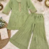 Crush Tissue Silk Shimmer Kurti with Flared Palazzo Co-Ord Set | Handwork Yoke Festive Party Wear Set (S–3XL) - Image 12