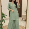 Crush Tissue Silk Shimmer Kurti with Flared Palazzo Co-Ord Set | Handwork Yoke Festive Party Wear Set (S–3XL) - Image 5