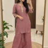 Crush Tissue Silk Shimmer Kurti with Flared Palazzo Co-Ord Set | Handwork Yoke Festive Party Wear Set (S–3XL) - Image 6