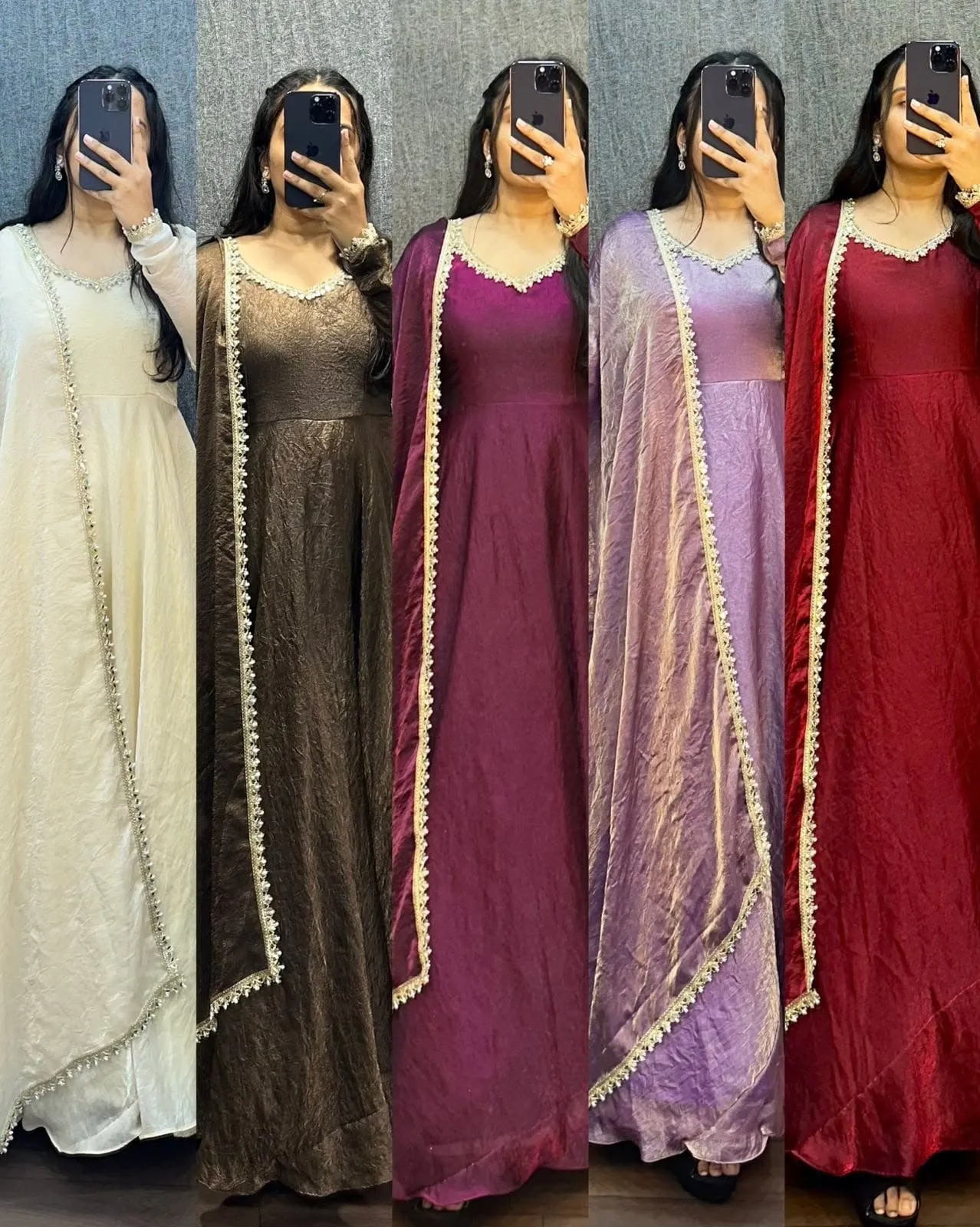 Crushed Silk Shimmer Anarkali Gown with Organza Dupatta | Designer Festive Party Wear Long Kurti