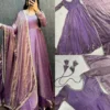 Crushed Silk Shimmer Anarkali Gown with Organza Dupatta | Designer Festive Party Wear Long Kurti - Image 3
