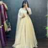 Crushed Silk Shimmer Anarkali Gown with Organza Dupatta | Designer Festive Party Wear Long Kurti - Image 4