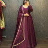 Crushed Silk Shimmer Anarkali Gown with Organza Dupatta | Designer Festive Party Wear Long Kurti - Image 5
