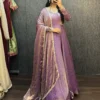 Crushed Silk Shimmer Anarkali Gown with Organza Dupatta | Designer Festive Party Wear Long Kurti - Image 8