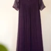 Deep Purple Pleated Georgette Anarkali Gown | Hand Embroidered Mandarin Collar Festive Indo-Western Maxi Dress - Image 3