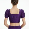 Deep Purple Raw Silk Readymade Blouse with Square Neck & Puff Sleeves
