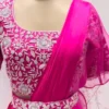 Designer Rani Pink Indo-Western Pleated Drape Saree with Cutwork Sleeves & Embellished Belt | Sangeet Outfit