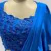 Designer Royal Blue 1-Minute Ready to Wear Saree with Cutwork Beaded Blouse | Bollywood Reception Ruffle Saree - Image 5