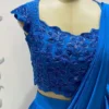 Designer Royal Blue 1-Minute Ready to Wear Saree with Cutwork Beaded Blouse | Bollywood Reception Ruffle Saree - Image 6