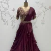 Designer Wine Indo-Western Draped Saree with Embroidered V-Neck Blouse & Belt | Sangeet & Cocktail Wear - Image 3