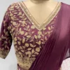 Designer Wine Indo-Western Draped Saree with Embroidered V-Neck Blouse & Belt | Sangeet & Cocktail Wear - Image 4