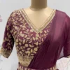 Designer Wine Indo-Western Draped Saree with Embroidered V-Neck Blouse & Belt | Sangeet & Cocktail Wear - Image 5