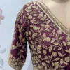 Designer Wine Indo-Western Draped Saree with Embroidered V-Neck Blouse & Belt | Sangeet & Cocktail Wear - Image 6