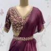 Designer Wine Indo-Western Draped Saree with Embroidered V-Neck Blouse & Belt | Sangeet & Cocktail Wear - Image 7