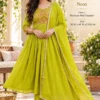 DEVIKA Mul Chanderi Flared Anarkali Suit Set | Intricate Embroidered Yoke Kurta with Pants & Gota Border Dupatta (3-Piece Festive Set) - Image 2