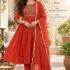 DEVIKA Mul Chanderi Flared Anarkali Suit Set | Intricate Embroidered Yoke Kurta with Pants & Gota Border Dupatta (3-Piece Festive Set) - Image 3