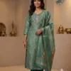 Digital Print Soft Silk Hand Work Kurti with Roman Silk Pant & Dupatta Set - Image 2
