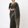Dola Silk Block Print Sarees Wholesale | Traditional Indigo & Black Zari Border Saree with Blouse Piece - Image 2