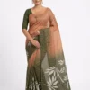 Dual Tone Zari Tissue Saree with Checks & Foliage Motif Print – Lightweight Festive Tissue Silk Saree - Image 3