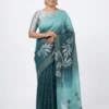 Dual Tone Zari Tissue Saree with Checks & Foliage Motif Print – Lightweight Festive Tissue Silk Saree - Image 4