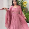 Dusty Rose Pleated Silk Anarkali Suit Set with Embroidered Dupatta | Festive Party Wear Dress - Image 4