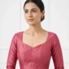 Dusty Rose Raw Silk Readymade Blouse with Sweetheart Neck & Back Button Detailing - Image 2