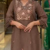 Embroidered Cotton Flax Co-Ord Set with Tassel Lace Work - Image 10