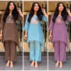 Embroidered Cotton Flax Co-Ord Set with Tassel Lace Work - Image 2