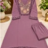 Embroidered Cotton Flax Co-Ord Set with Tassel Lace Work - Image 4
