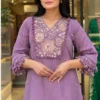 Embroidered Cotton Flax Co-Ord Set with Tassel Lace Work - Image 5