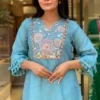 Embroidered Cotton Flax Co-Ord Set with Tassel Lace Work - Image 6