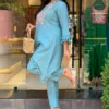 Embroidered Cotton Flax Co-Ord Set with Tassel Lace Work - Image 7