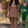 Embroidered Cotton Flax Co-Ord Set with Tassel Lace Work - Image 9
