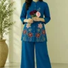 Embroidered Cotton Flex Co-ord Set with Palazzo Pants | Women's Tunic Top with Pockets 2-Piece Suit - Image 7