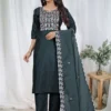 Embroidered Cotton Kurti Pant Set with Chanderi Dupatta | 3-Piece Festive Salwar Suit for Women - Image 3