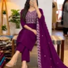 Embroidered Cotton Kurti Pant Set with Chanderi Dupatta | 3-Piece Festive Salwar Suit for Women - Image 4