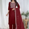 Embroidered Cotton Kurti Pant Set with Chanderi Dupatta | 3-Piece Festive Salwar Suit for Women - Image 5