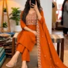 Embroidered Cotton Kurti Pant Set with Chanderi Dupatta | 3-Piece Festive Salwar Suit for Women - Image 6