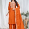 Embroidered Cotton Kurti Pant Set with Chanderi Dupatta | 3-Piece Festive Salwar Suit for Women - Image 7