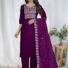 Embroidered Cotton Kurti Pant Set with Chanderi Dupatta | 3-Piece Festive Salwar Suit for Women - Image 8