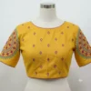 Embroidered Linen Boat Neck Saree Blouse - Image 3