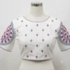 Embroidered Linen Boat Neck Saree Blouse - Image 4