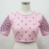 Embroidered Linen Boat Neck Saree Blouse - Image 5