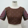 Embroidered Linen Boat Neck Saree Blouse - Image 6