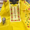Embroidered Linen Kurti Pant Set with Floral Printed Dupatta - Image 10