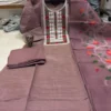 Embroidered Linen Kurti Pant Set with Floral Printed Dupatta - Image 11