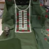 Embroidered Linen Kurti Pant Set with Floral Printed Dupatta - Image 6