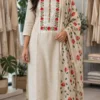 Embroidered Linen Kurti Pant Set with Floral Printed Dupatta - Image 9