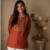 Embroidered Pure Cotton Short Kurti with Heavy Cotton Flex Pant Set – With Pockets