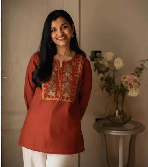 Embroidered Pure Cotton Short Kurti with Heavy Cotton Flex Pant Set – With Pockets